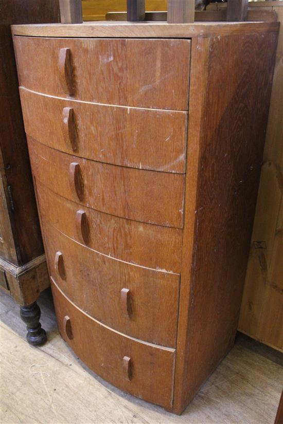 1930s oak bowfront chest of drawers